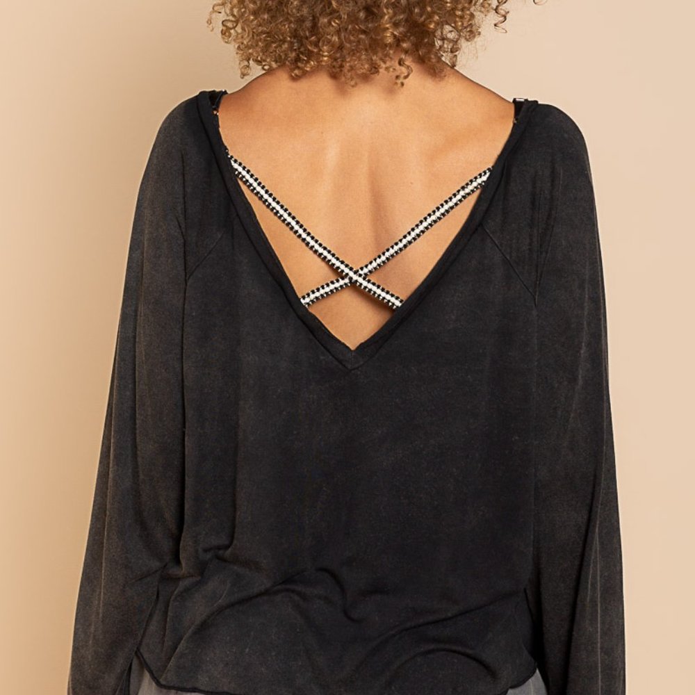POL Black V-Neck Top with Strappy Back